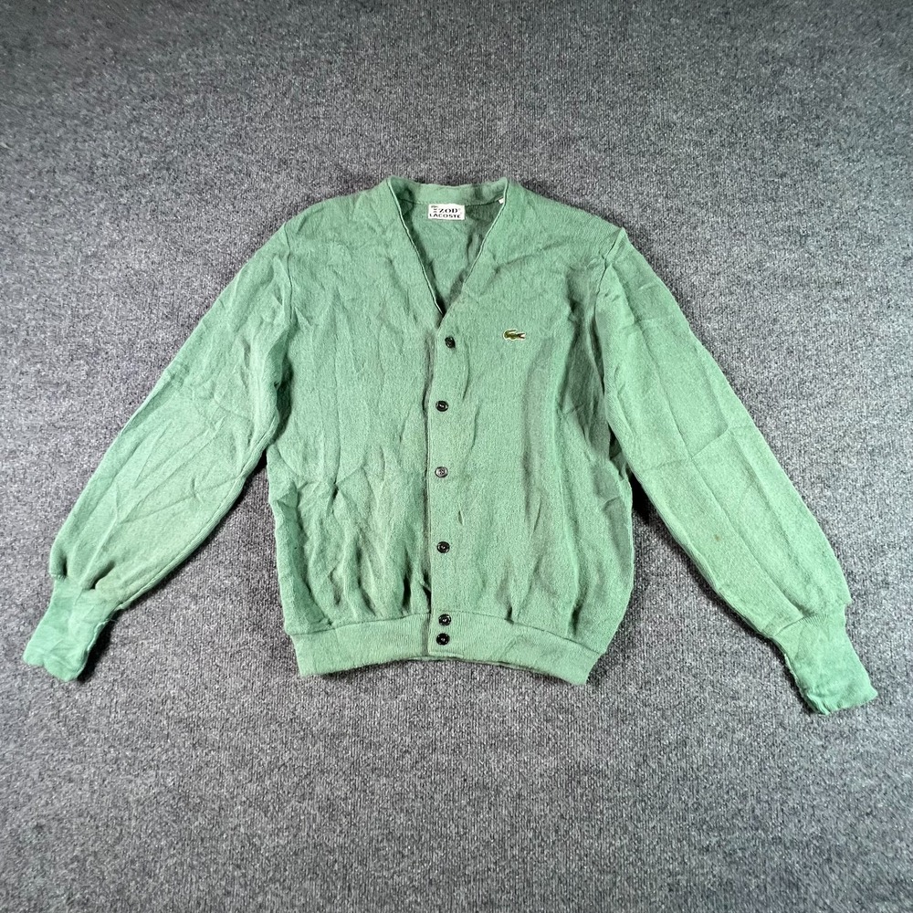 Vintage Izod Lacoste Cardigan Sweater Men's L Green Acrylic Knit Button-Up